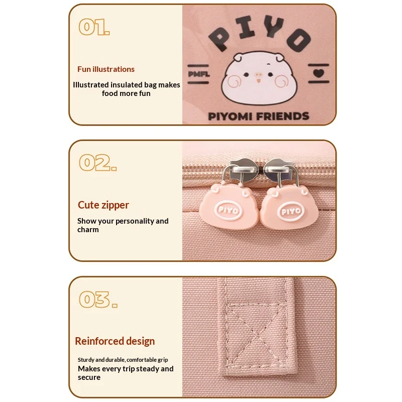 Trendy Cute Cartoon Lunch Box Bag Large Capacity Picnic Handbag Portable Student Meal Insulated Bag