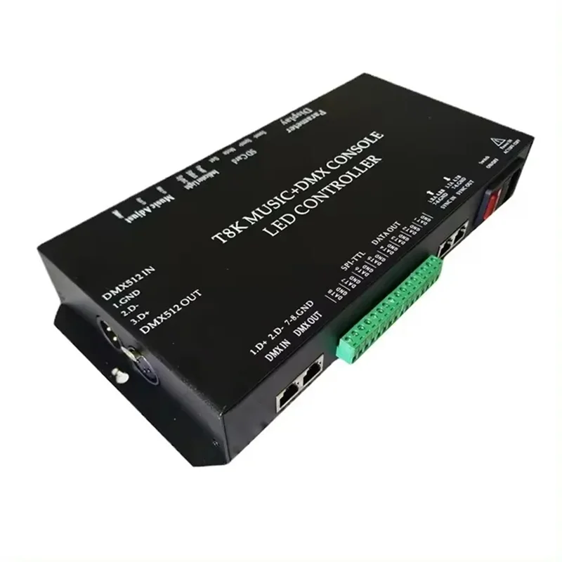 클래식-WS2811 WS2815 RGBIC SPI-TTL Led 스트립 조명 모듈 컨트롤러 T8K 음악 + DMX 콘솔 마이크 입력이있는 8 채널 포트