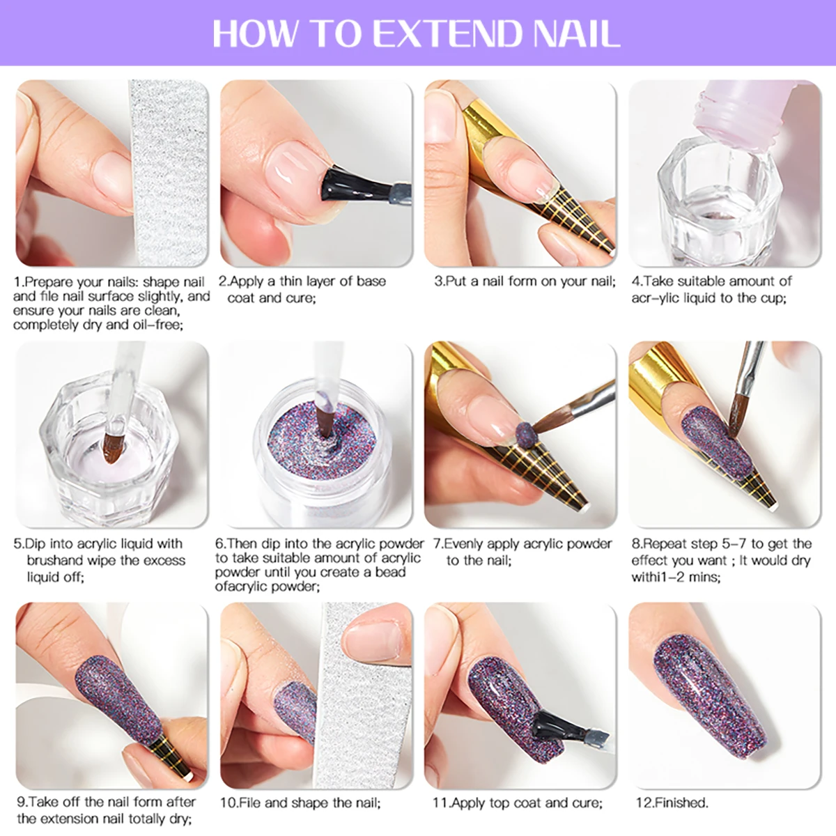 40ml Acrylic Liquid Monomer Nail Extension Liquid System Kit For Acrylic Nail Extension Quick Dry For Home DIY Salon