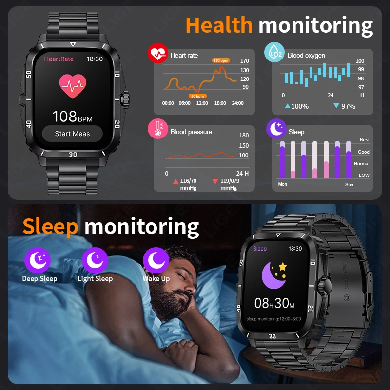 LIGE Sport Smart Watch For Men 2.01 Screen Blood Oxygen Bluetooth Call Watch 100+Sports Waterproof Smartwatch Man Reloj Hombre