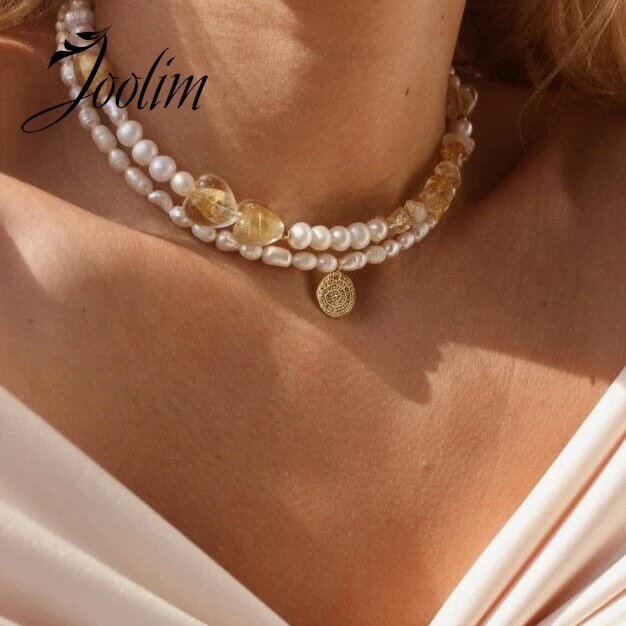 Joolim Jewelry Wholesale Summer Elegant Fashion Love Natural Stone Freshwater Pearl Drop Stainless Steel Necklace for Women