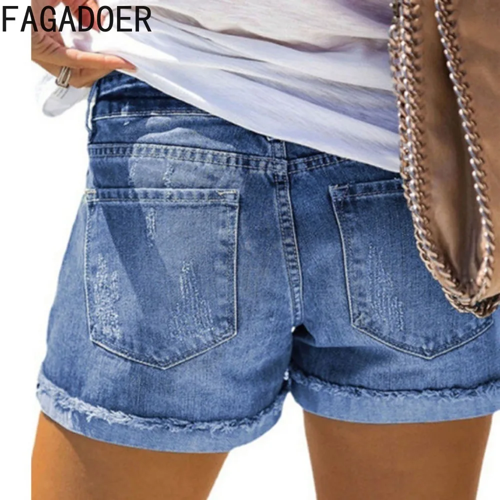 HLJ Summer New Printing Hole Denim Shorts Women High Waisted Button Pocket Slim Jean Fashion Female Cowboy Matching Bottoms 2024