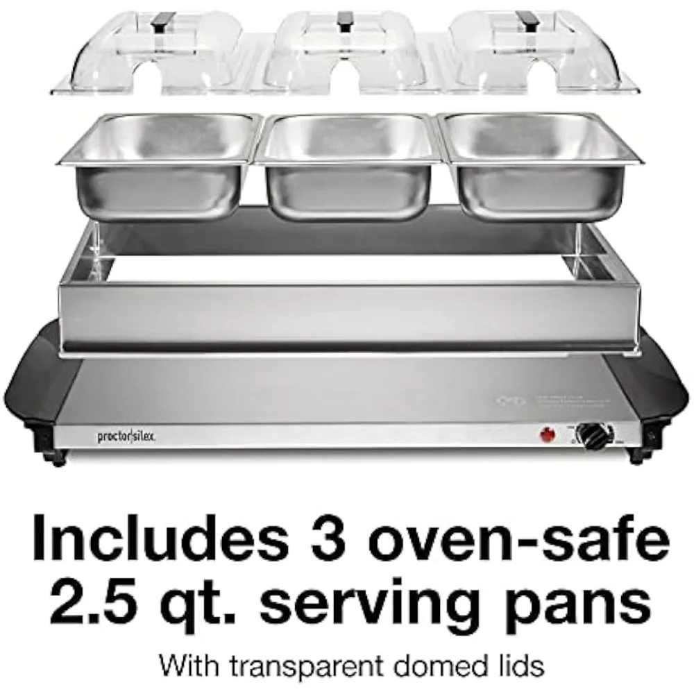 Buffet Server & Food Warmer, Adjustable Heat, for Parties, Holidays and Entertaining, Three 2.5 Quart Oven-Safe Chafing Dish Set