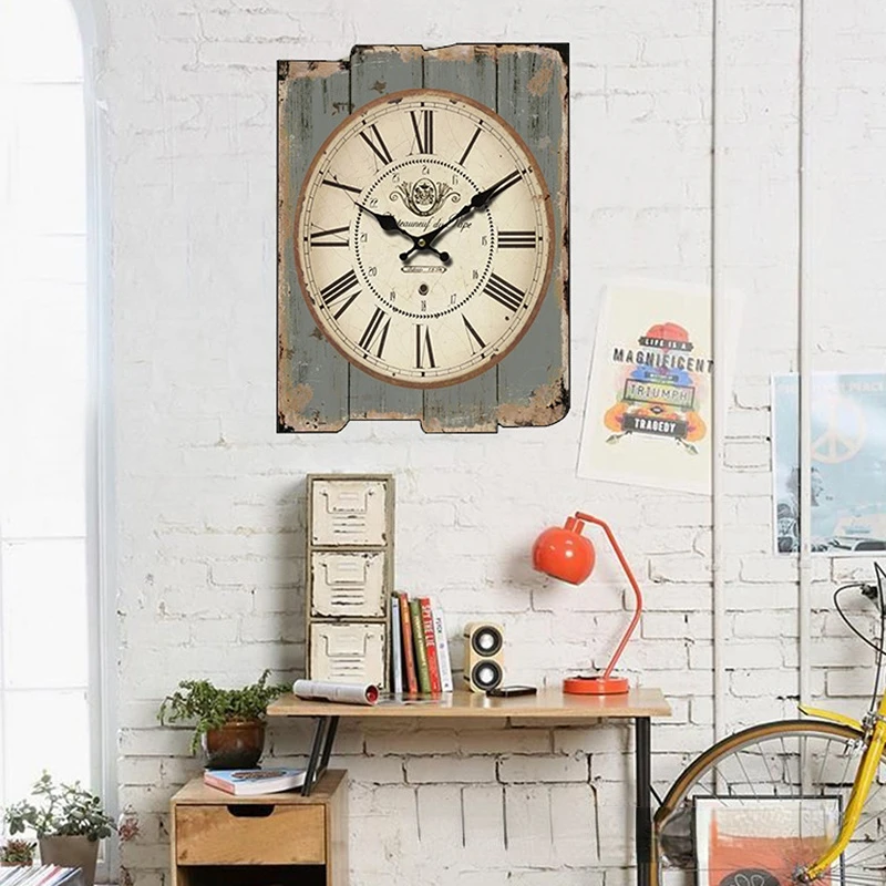 

Design Large Square Wall Clock Retro Wood Creative Vintage Clocks Wall Kitchen Shabby Chic Silent Wall Watch Room Decortions W