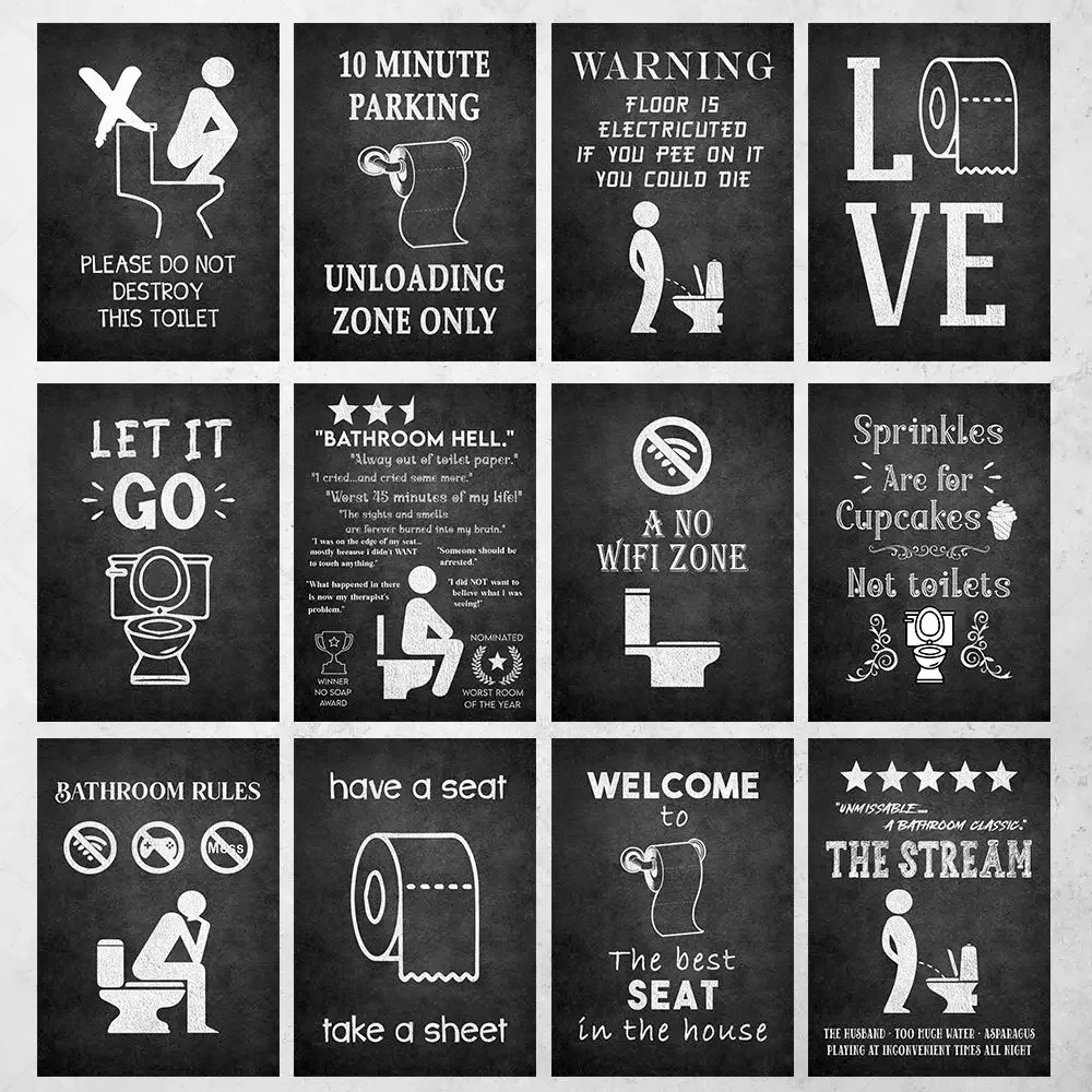 Bathroom Hell Funny Best Seat Toilet Paper Posters Print Humor Black ...