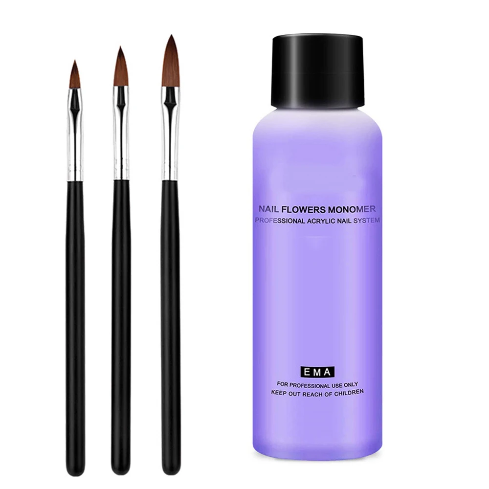 120ML monomer pen set acrylic nail liquid 4 oz professional acrylic nail extension liquid monomer for powder + 3 brushes nail acrylic liquid