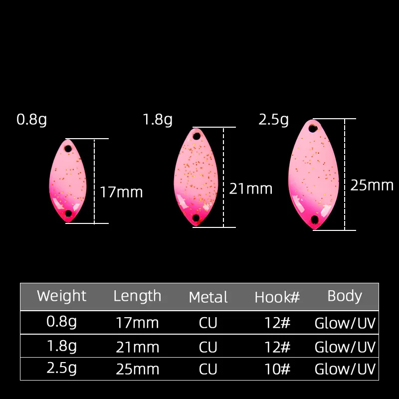 5Pcs/set Spoonbait 0.8g 1.8g 2.5g Copper Spoon Colorful Painting Mustard Hook UV Luminous for Trout Bass Stream Pesca Tackle