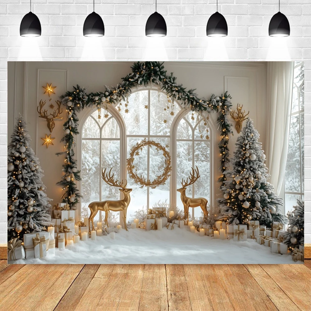 Christmas Photography Background Pine Fence Garland Christmas Tree Children Adult Family Party Portrait Decor Backdrop Props