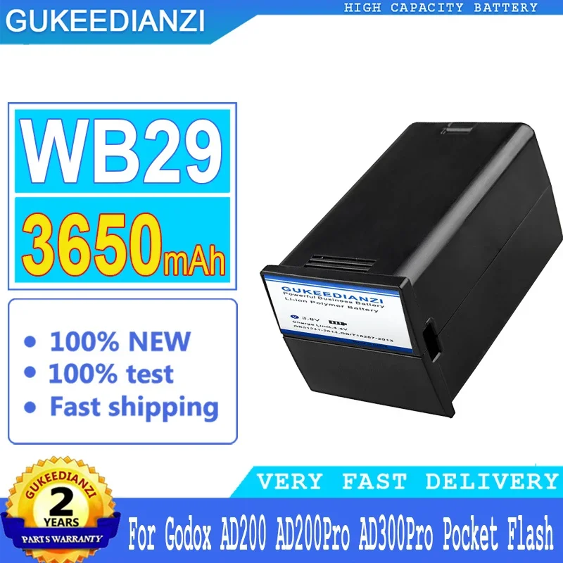 GUKEEDIANZI Replacement Battery, WB29, 3650mAh, for Godox Witstro, AD200, AD200PRO, AD200 PRO, Big Power Battery