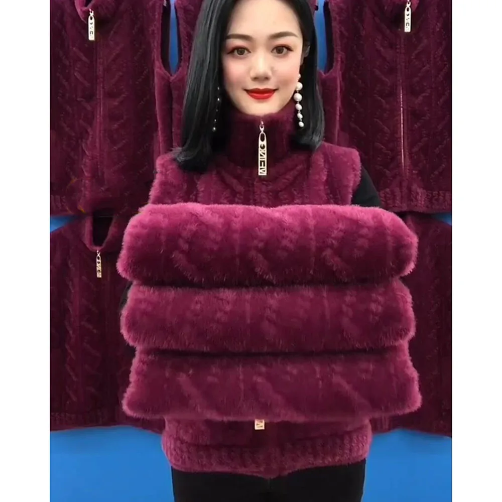 우아한 어머니 겨울 옷, 밍크 벨벳 코트, 중년 여성 니트 조끼, 두꺼운 민소매 재킷, 가디건 스웨터, 가을