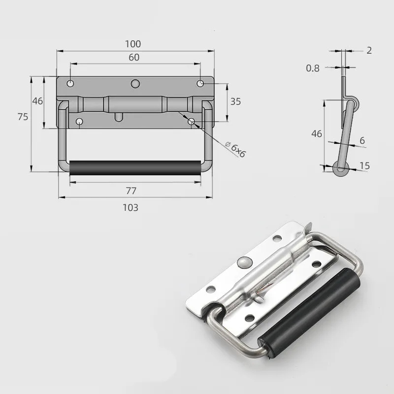 304 Stainless Steel Folding Handle Toolbox Movable Handle Wooden Box Ring-Handle Industrial Equipment Box Spring