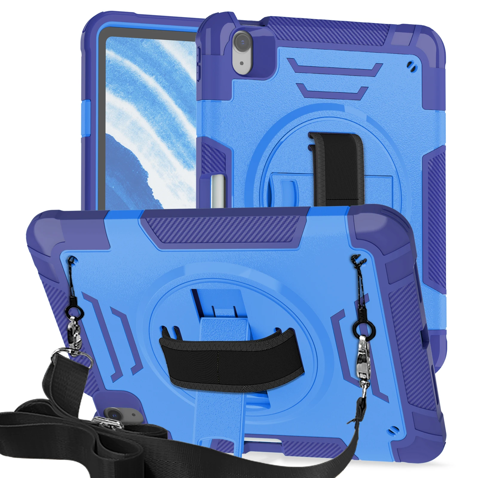 Full Body Shockproof Tablet Case with Rotating Hand Strap and Stand, 10.2-Inch