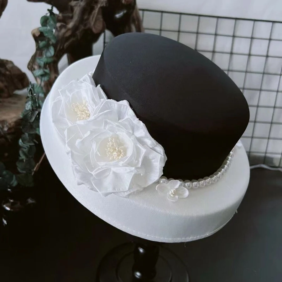 White Black women hats Hair accessories White Flower Facinators hats for women