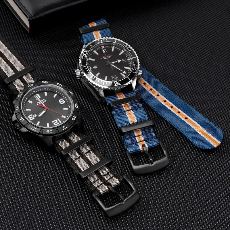 18/20/22/24mm Nylon Canvas Armband für Omega Seamaster 300 Speedmaster 007 Männer weben Streifen Militär armband für Rolex Tudor – Detail 5