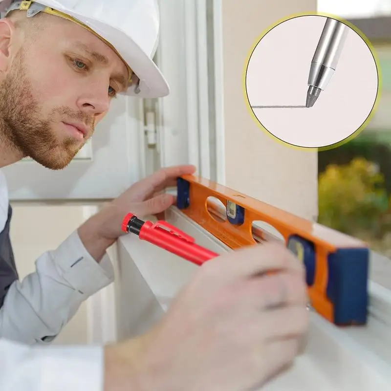 Matita da carpentiere solida da 2,8 mm con temperamatite Strumento per marcatura Lavorazione del legno Costruzione a testa lunga Matita per la lavorazione del legno Cancelleria - immagine 3
