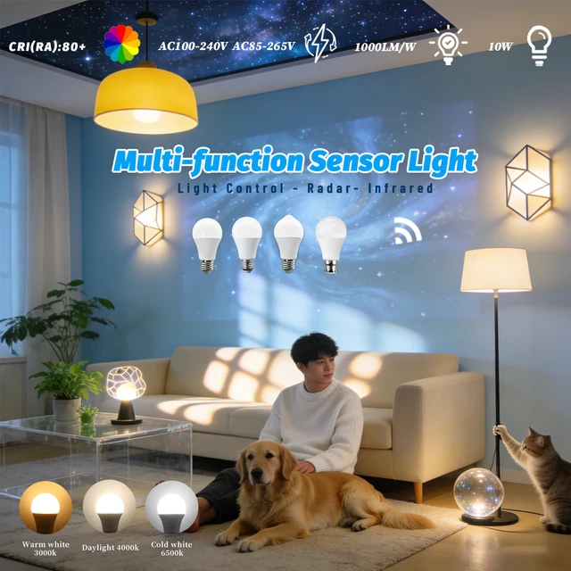 1-20PACK LED PIR Motion Sensor Bulb 10W E27 B22 AC100-240V Auto ON/OFF Night Light for LivingRoom Home Outdoor Parking Lighting 1