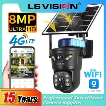 LS VISION 8MP 4G Solar Outdoor Wifi Camera Dual Screens 4K PTZ PIR Human Detect Solar IP Security Cameras V380 Pro CCTV Security 1