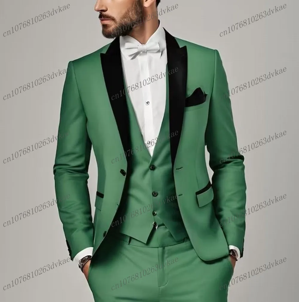 Black Lapel Purple Formal Business Men Suit Groom Groomsman Wedding Party Prom Male Tuxedos 3 Piece Set Blazer Vest Pants