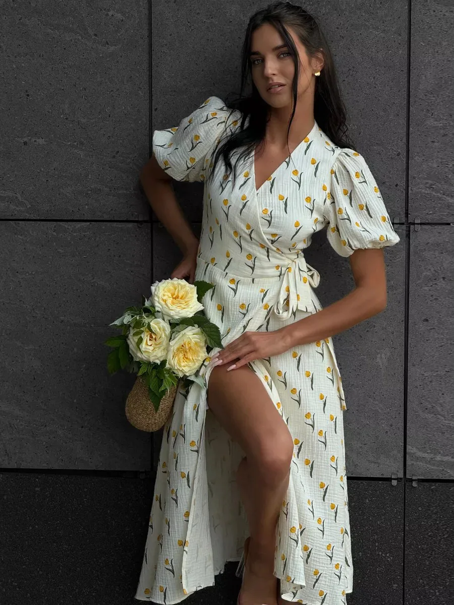 Women's Loose Fit Cotton Blend Maxi Dress with V-Neck & Short Sleeves S601c1a11f03e4036b92120f9ecc1ec42D