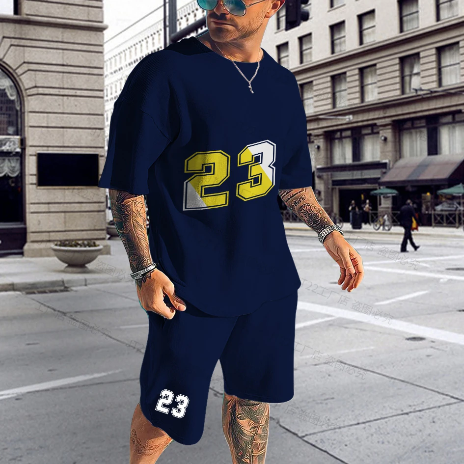 

2023 Summer Basketball Clothes Soccer Tracksuit Men's T Shirt Set Short Sleeve Suit Shorts Sportswear Jogging Quality 2 Piece