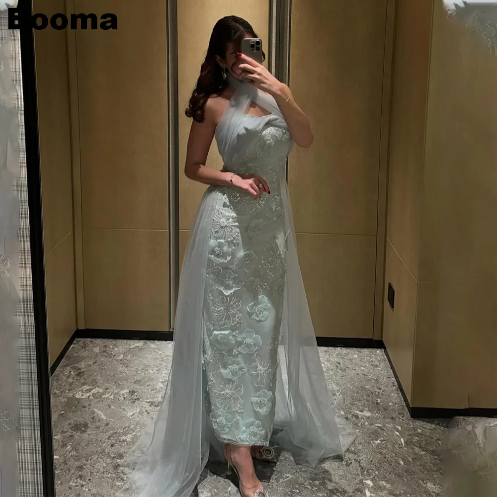 Женское платье с юбкой-годе Booma, вечерние платья с лямкой на шее, без рукавов, с 3D цветами, платье для торжественных случаев длиной до щиколотки