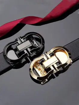 Cintura da uomo di lusso di fascia alta con fibbia automatica doppia D, cintura da uomo semplice e casual con motivo litchi, regalo del padre 1