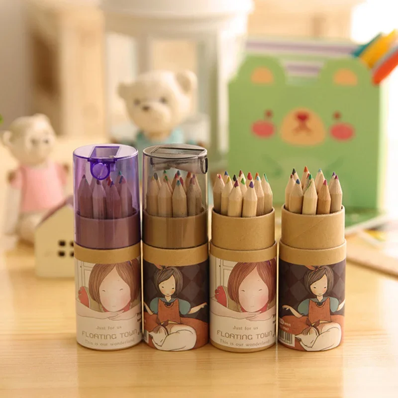 12 pcs/lot Wooden Colored Pencil Set with Sharpener Natural Wood Pencil Coloring Pencil for Drawing Painting Crayons 68pc kids painting colored pencil with crayons oil pastels watercolor markers set for children christmas gift