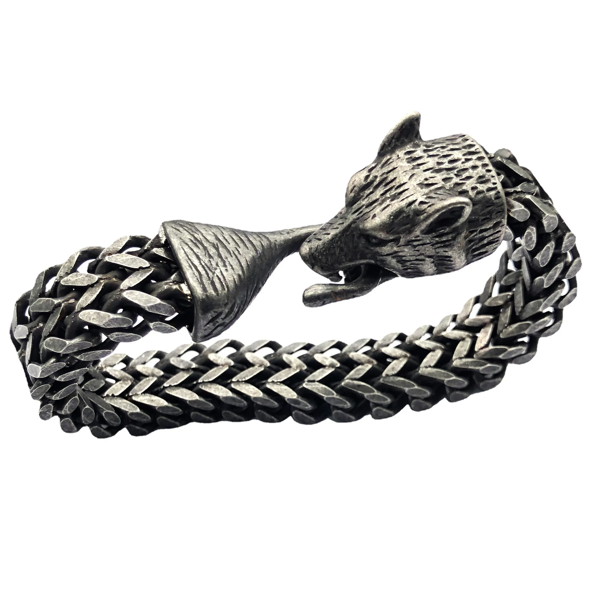 Nordic Viking Myth Stainless Steel Wolf Head Bracelet Hip Hop Punk Chain Bracelet Banquet Jewelry Accessories Gift