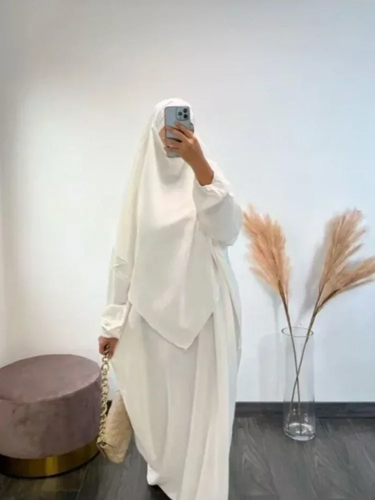 Ramadan Eid Abaya and Khimar Set 2 Piece Jilbab Matching Long Hijab Dress Muslim Prayer Clothes Woman Islamic Outfit Dubai Niqab