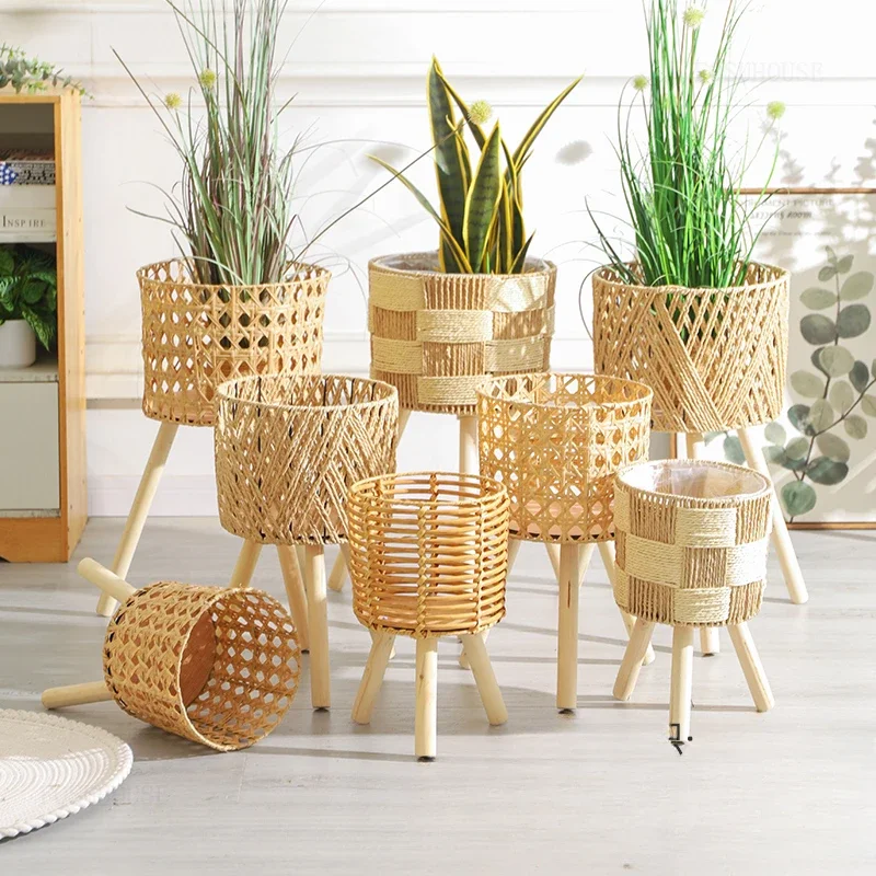 Creative Unique Flowerpot Holder for B&B Simple Breathable Decoration Plant Stand European Rattan Plant Shelves for Indoor