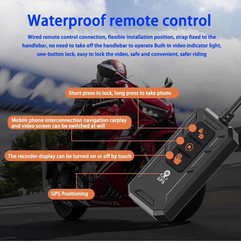 6.25인치 IP67 방수 스크린 오토바이 GPS 네비게이션 레코더 무선 CarPlay 안드로이드 오토 멀티미디어 플레이어