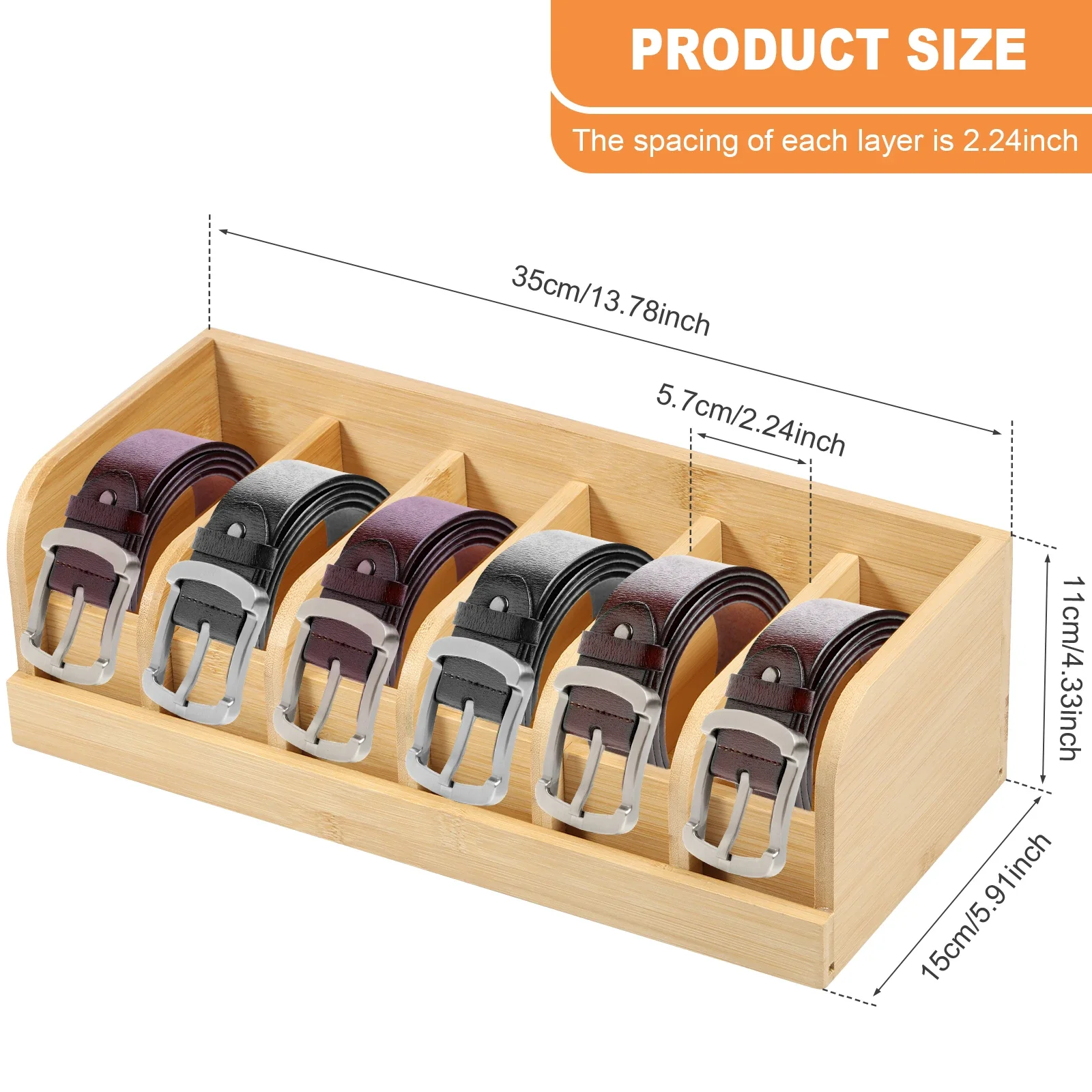 Bamboo 6 Grids Belt Organizer Tie Storage Box Watch Storage Display Box
Wardrobe Accessories Supplly Storage Box for Men Women 3