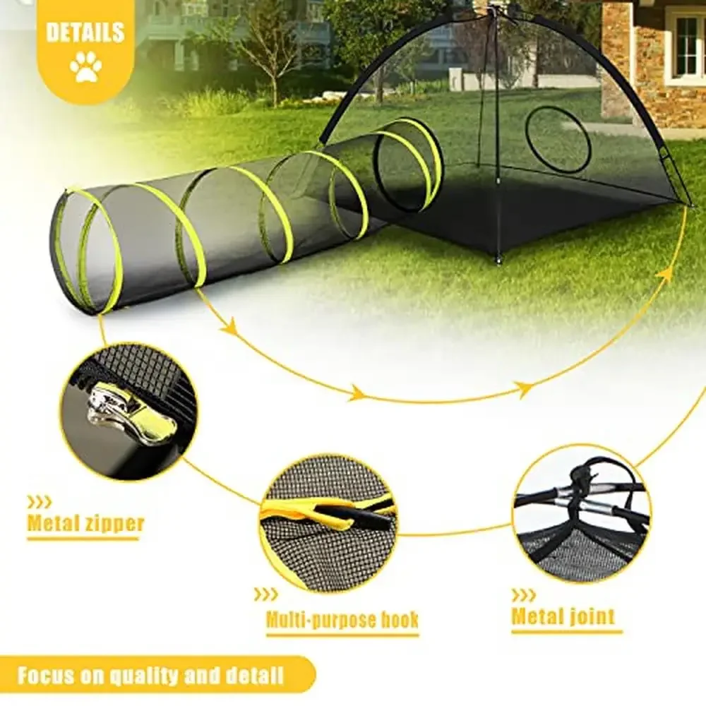 Portable Mesh Cat Playhouse with Harness & Leash Tunnel & Tease Ball Included Indoor/Outdoor Foldable Cat Enclosures Small Pets