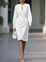 Elegant Woman Dress  O Neck Hollow Out Long Sleeve Office Dress Women Slim A-Line Party Long Dresses - Image 4
