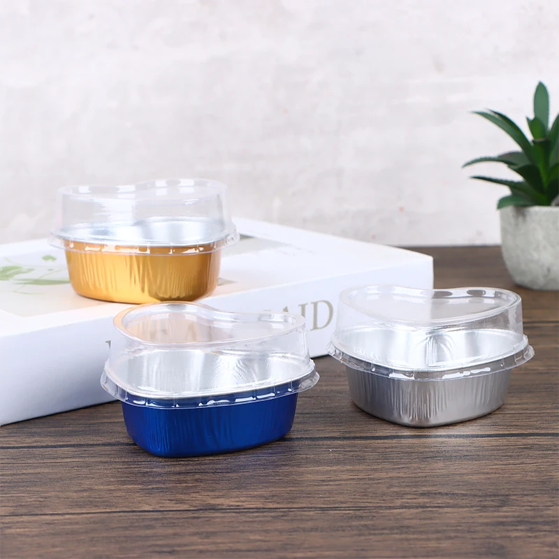 Heart Shaped Aluminum Foil Cake Pan 10Pcs baking supplies cake tools cake decorating kit With Lid Pudding Cupcake Cup Baking Cheese Tools Mould Kitchen Accessories