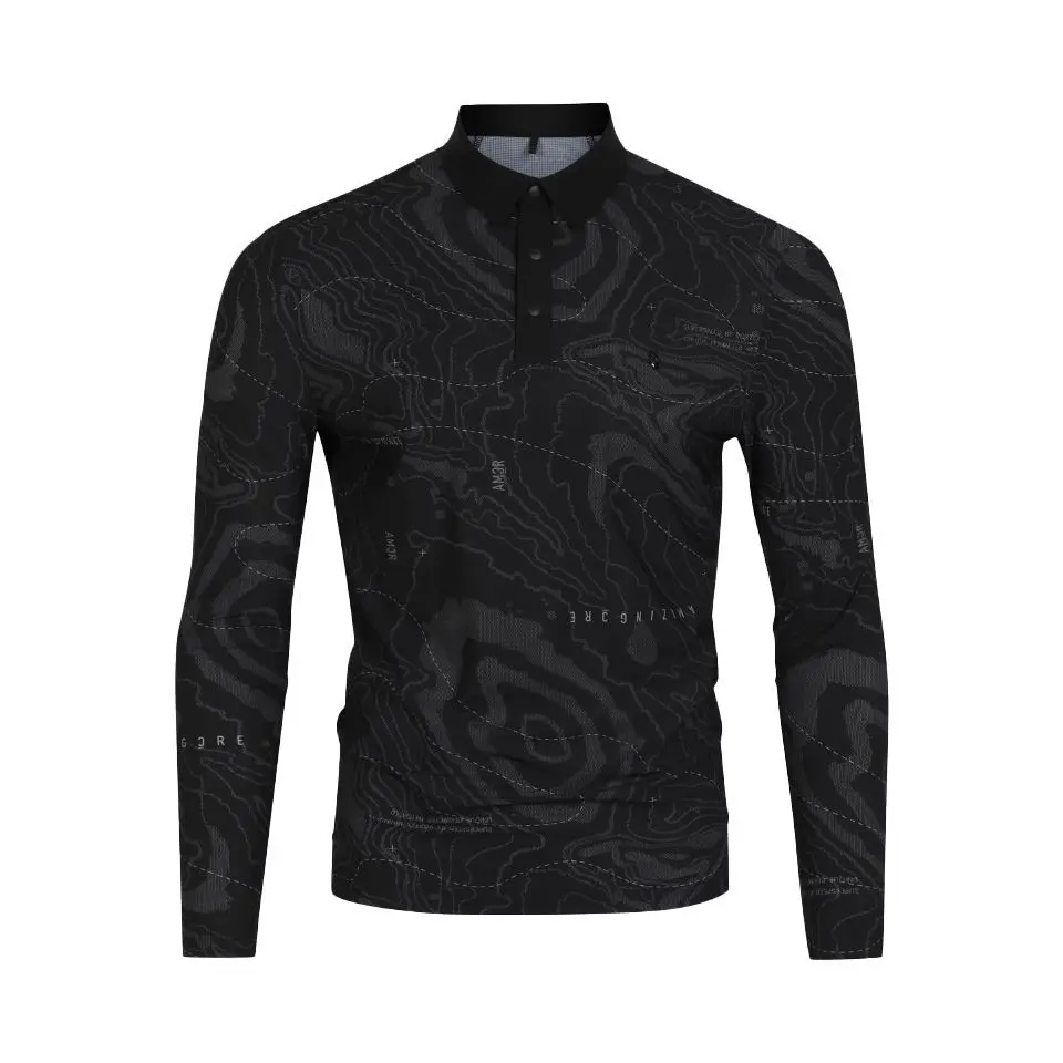 AMAZINGCRE New Men's Golf Top Outdoor Sports and Casual Thin Breathable Skinny Long Sleeve Lapel Top