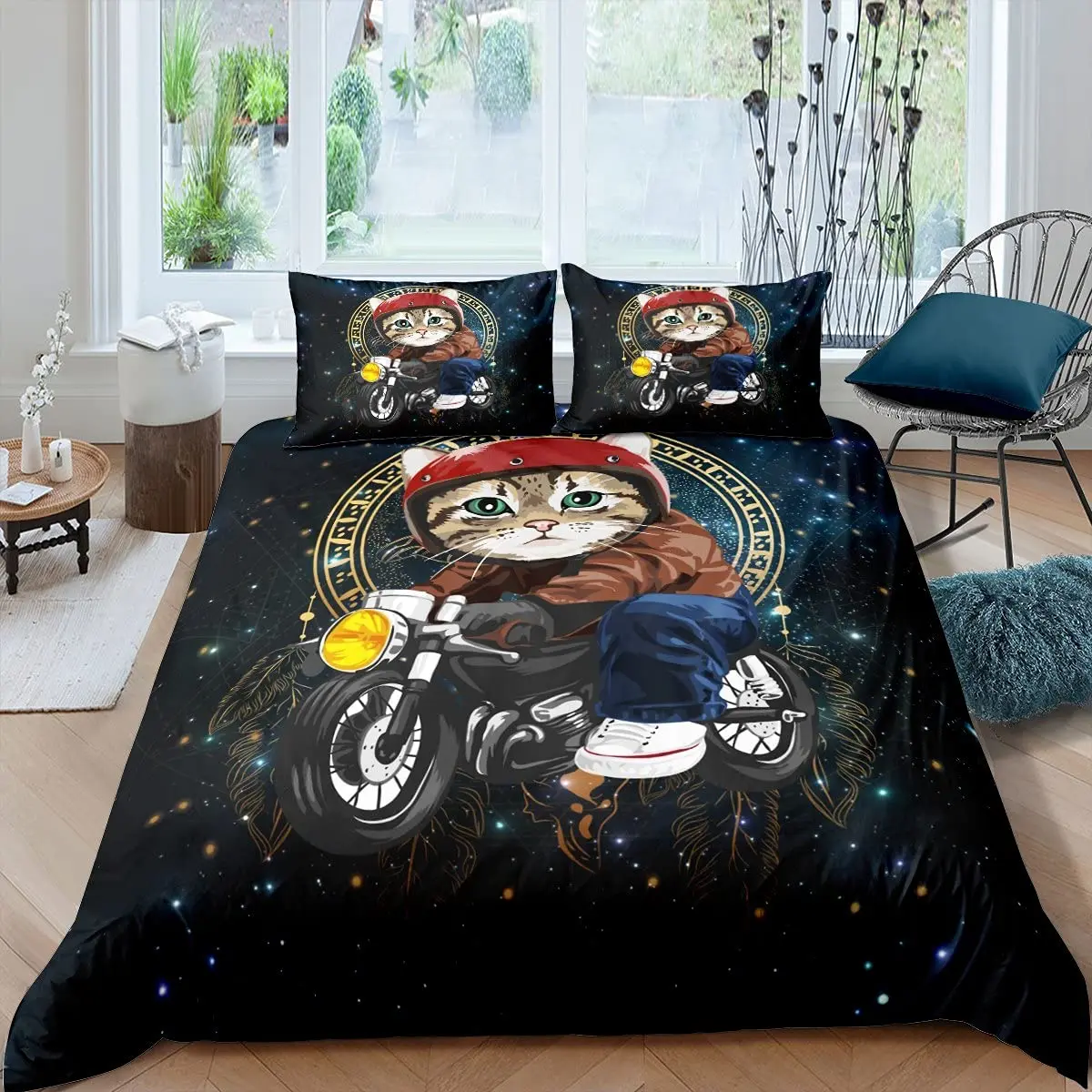 3D Cartoon Racing Motorcycle Print Duvet Cover Motocross Theme Quilt Cover for Kids Teen Boy Bedroom Duvet Cover with Pillowcase 2