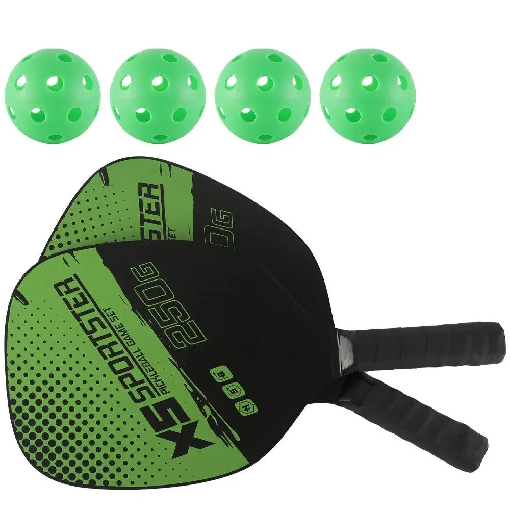 

2pcs/set Wooden Pickleball Rackets 4pcs Pickleball Balls Green Pickle Ball Equipment with Bag Beginner Pickleball Paddle Set