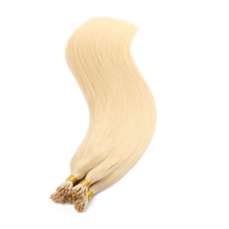 Hot sell 50/100strands I Tip Microlink Hair Extensions Straight Human Hair Fusion Keratin Micro Ring Stick Pre-Bond Blonde