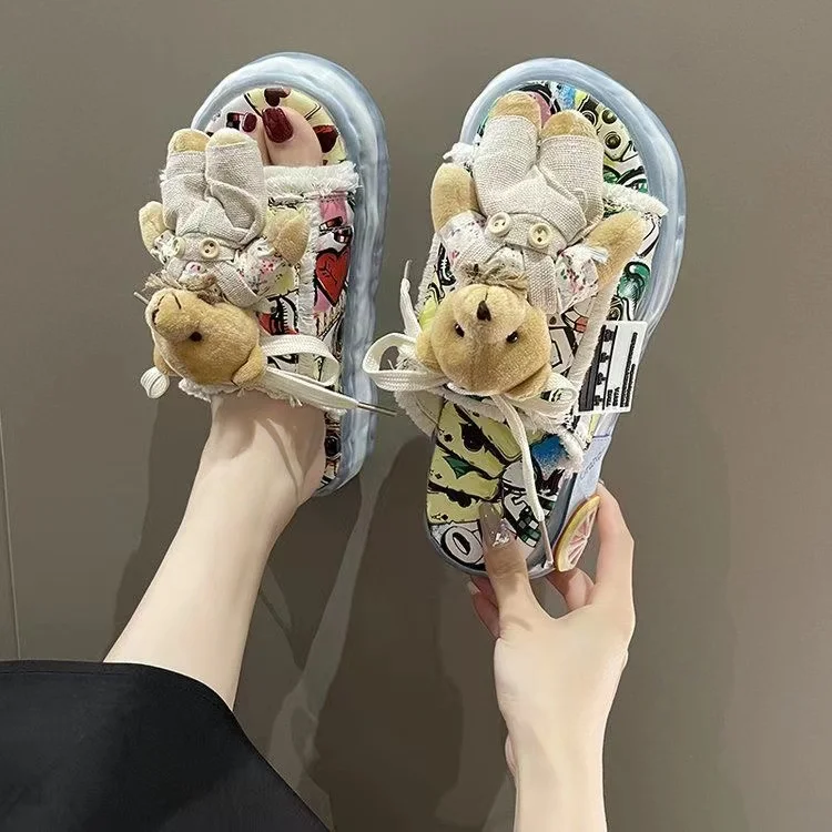 

Sandals Women's Summer Wear Fashionable Thick Soled Muffin Sandals Pooh Winnie Doll New Dissolving Minority Slippers In 2024