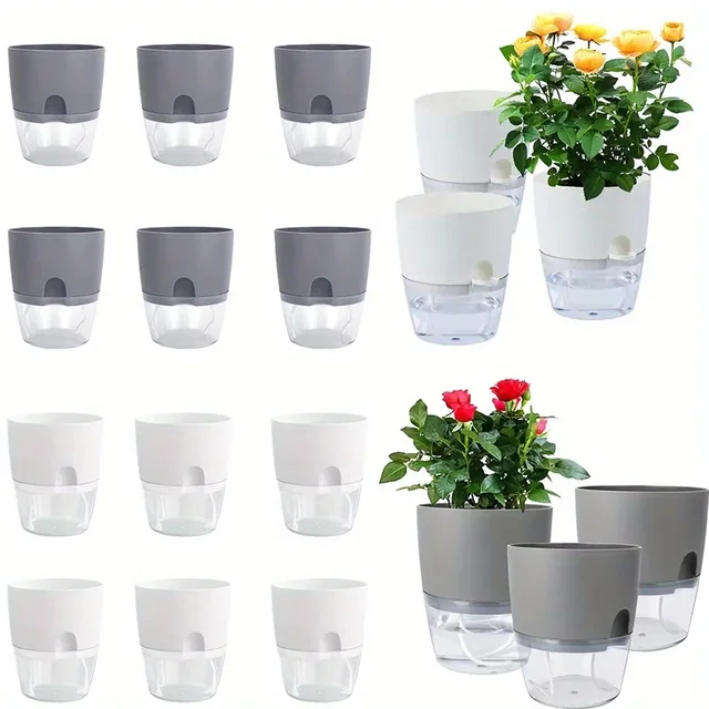 5/10Pcs Self Watering Plastic Flower Pot Double Layer Hydroponics Plants Bonsai Pot Vases Succulent Potted Home Office Decor 2
