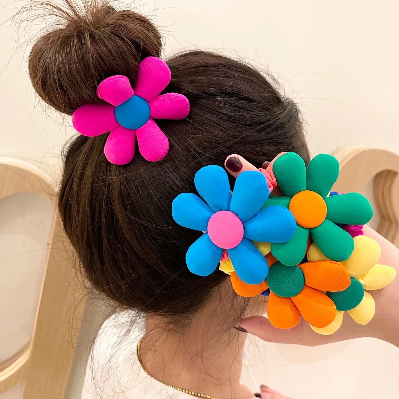 

New Korea Exaggerated Sponge Flower Girl Hair Accessories Elastic Hair Bands Rubber Bands Baby Kids Soft Fabric Floral Hair Rope