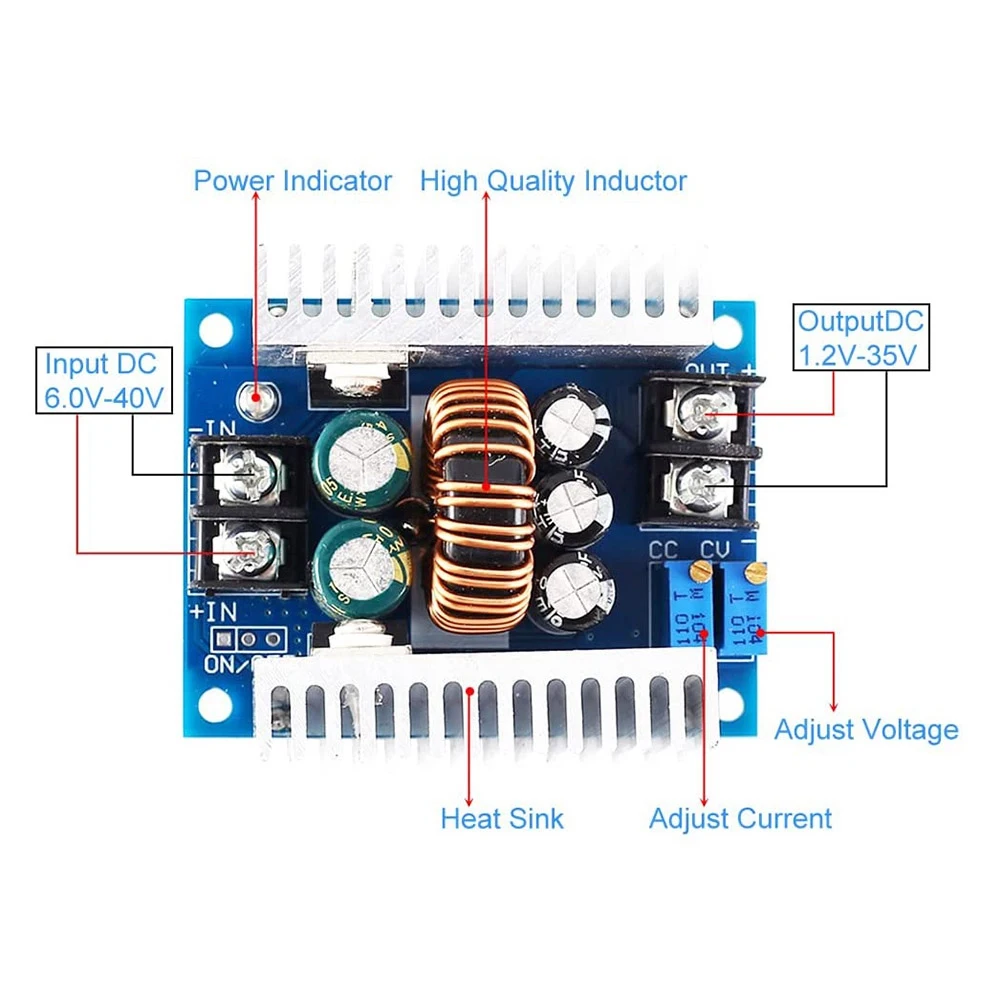 Step Down 300W 20A Module Buck Converter CC CV DC Power Supply Module 6V-40V to 1.2V-35V Voltage Regulator Reducer 4V 5V XY