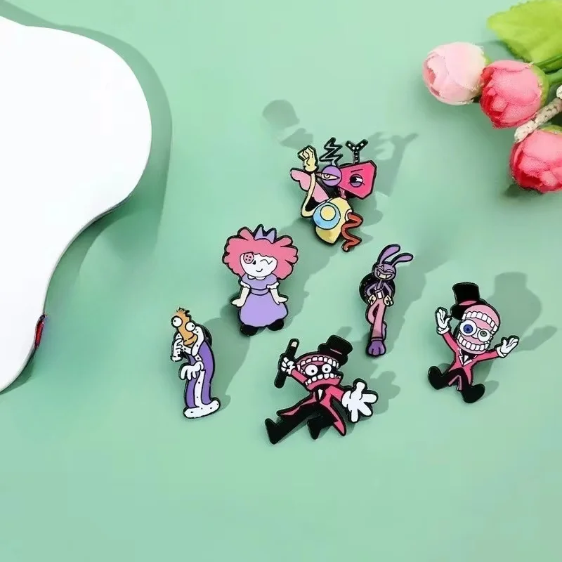 Set of 6 Creative Cartoon Character Metal Brooch Badges
