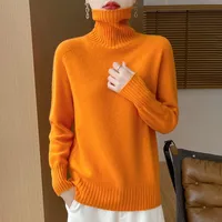 Women's Clothing New Fashion Autumn And Winter Merino Wool Pullover Solid Color Long Sleeve Basic Thermal Top 100% Wool Sweater - Image 3