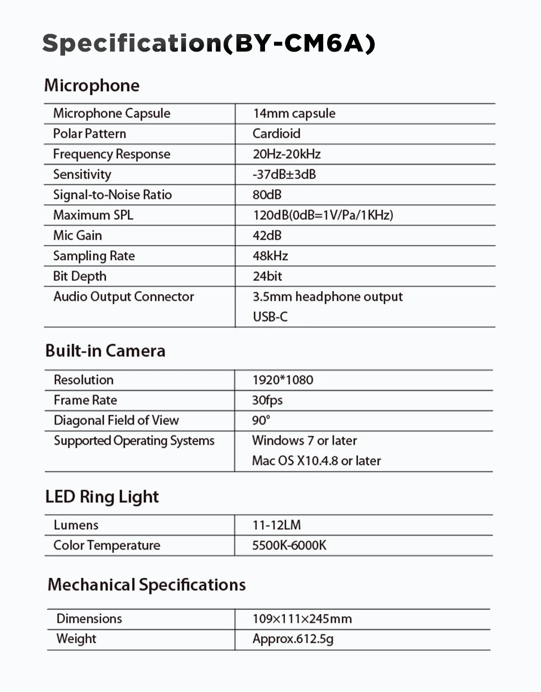BOYA BY-CM6A/B Professional USB Condenser Microphones with LED Fill Light For PC Computer Singing Streaming Recording Studio