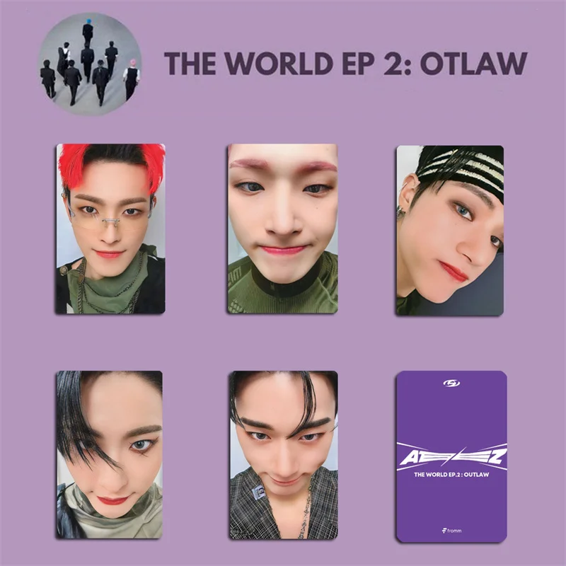 8pcs/set KPOP ATEEZ Boy THE WORLD OUTLAW Album LOMO Card Hongjoong Seonghwa Yunho Yeosang Dislike Face Card Postcard Photo lomo cards,album cards,bookmark postcard