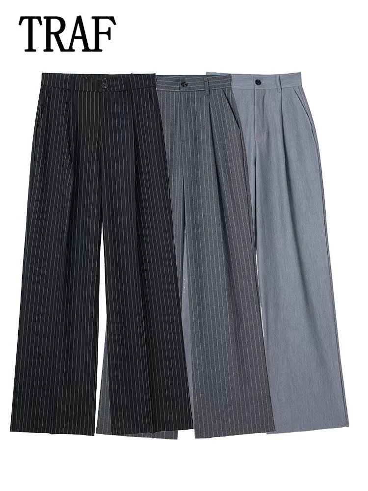 TRAF Woman Three Color Elegant Pleated Pants 2024 New Women Pants Womens Elegant Commuter Casual Women's Pants
