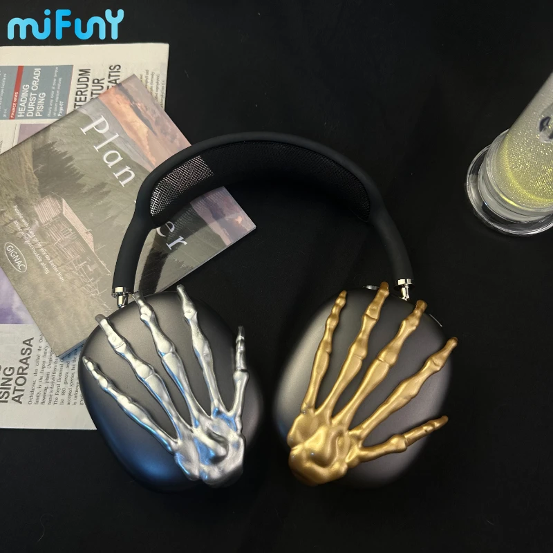 Mifuny Custodie Originali Airpods Max Cover Silver Finger Skull Custodia Per Auricolari In Resina Stampata 3D Custodia Decorativa Per Auricolari