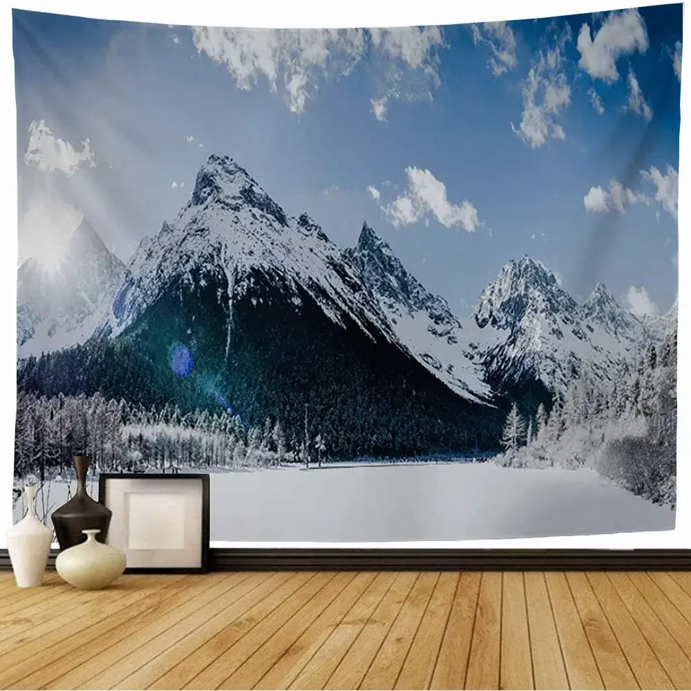 

Зимний гобелен в виде снежного леса, белый Снежный горный лес, зимний подвесной декор для спальни, гостиной, спальни, общежития